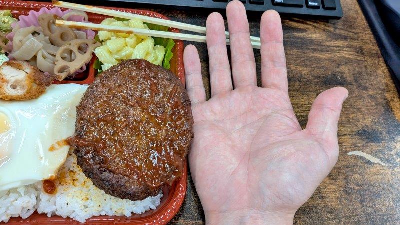 手のひらと比べたハンバーグ